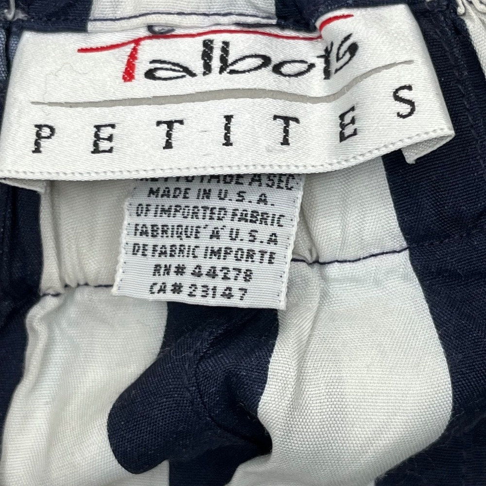 Talbots Skirt Petites Small Navy White Stripe Rayon Crest Pleated Midi Vintage - Picture 11 of 11